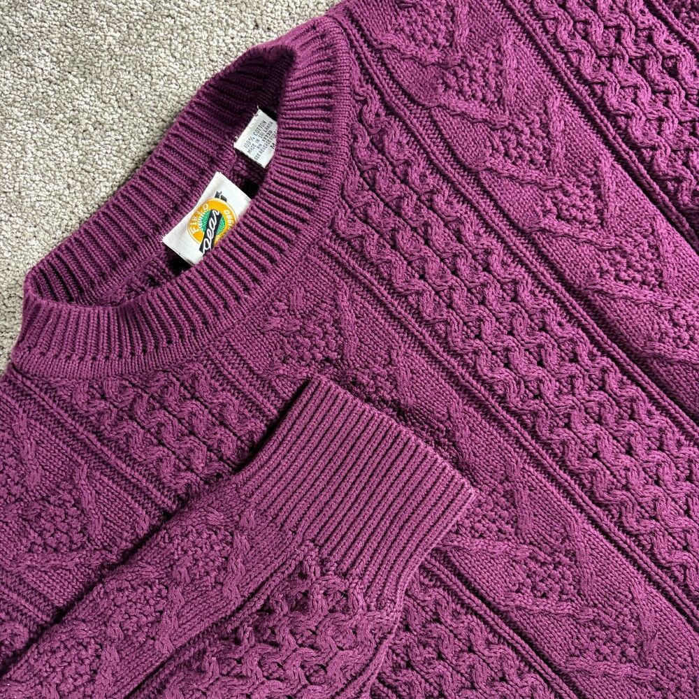 Vintage Field Gear Cable Knit Fisherman Sweater Men's M 100% Cotton Purple